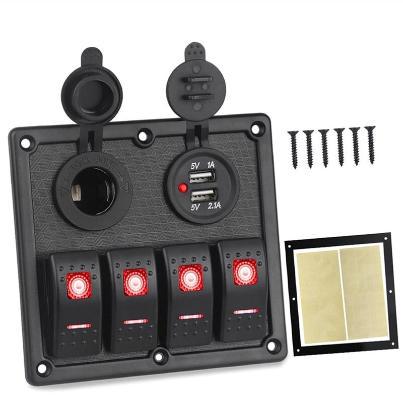Wivplex 4 Gang Rocker Switch Panel with USB Charger - Image 1