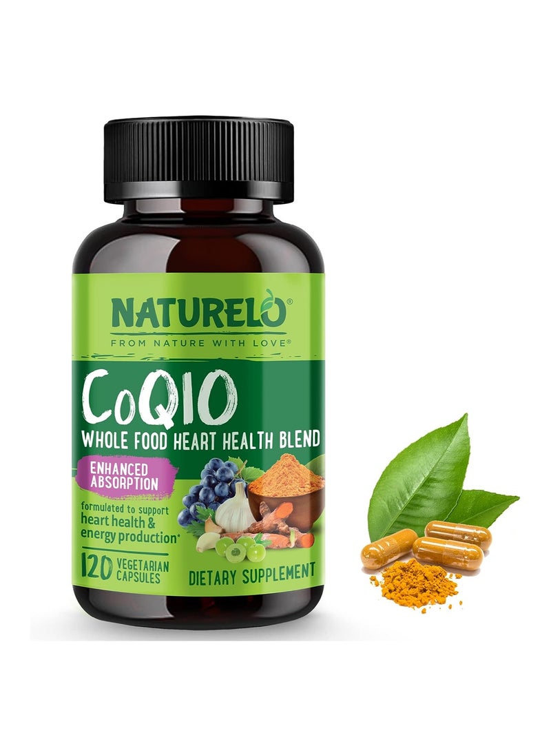 NATURELO - CoQ10 Whole Food Heart Health Blend - Enhanced Absorption To Support Heart Health And Energy Production Dietary Supplement 120 Vegetarian Capsules - Image 1