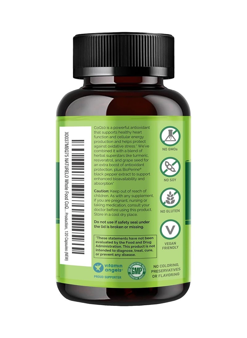 NATURELO - CoQ10 Whole Food Heart Health Blend - Enhanced Absorption To Support Heart Health And Energy Production Dietary Supplement 120 Vegetarian Capsules - Image 1