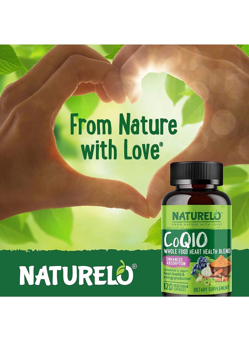 NATURELO - CoQ10 Whole Food Heart Health Blend - Enhanced Absorption To Support Heart Health And Energy Production Dietary Supplement 120 Vegetarian Capsules - Image 1
