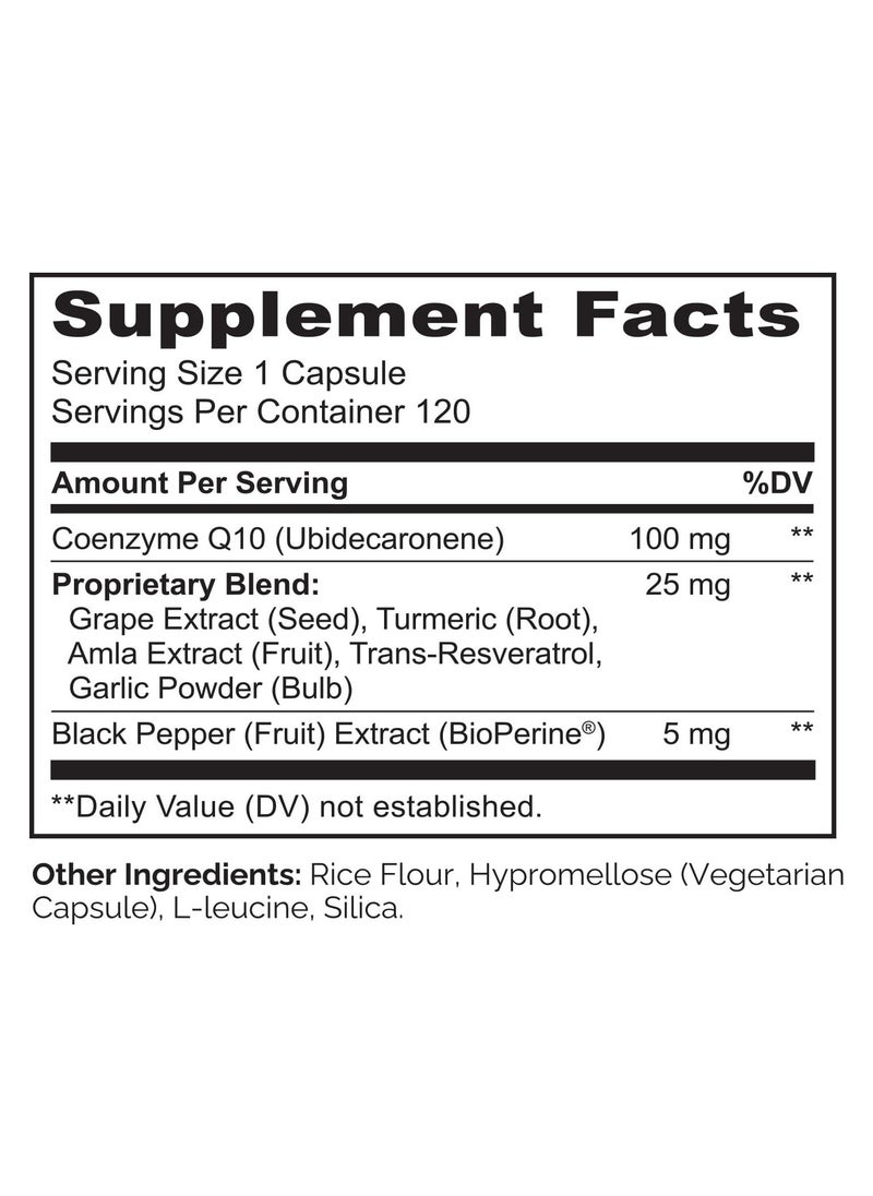 NATURELO - CoQ10 Whole Food Heart Health Blend - Enhanced Absorption To Support Heart Health And Energy Production Dietary Supplement 120 Vegetarian Capsules - Image 1