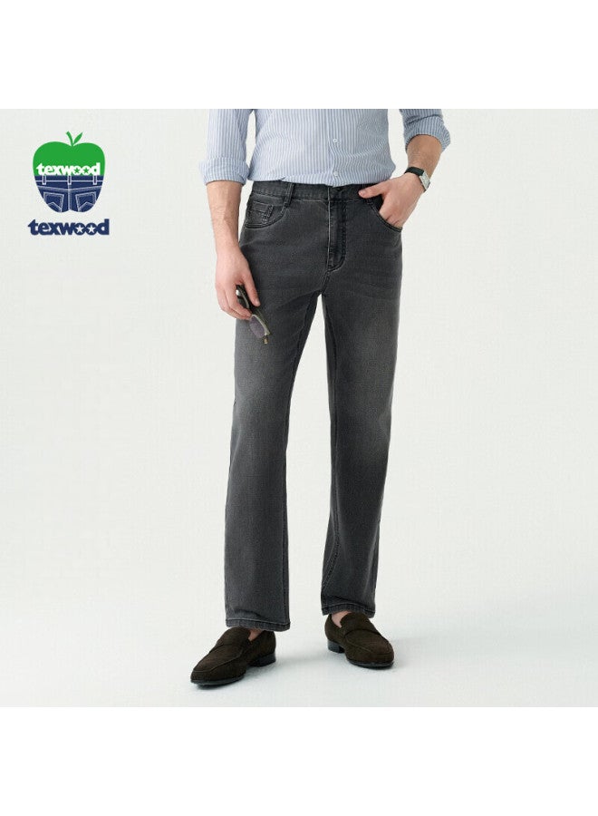 Texwood Apple Denim Jeans For Men, New Spring And Summer Style, Loose High-waist Casual Straight-leg Trousers, Men's Pants, Black, Size 30 - Image 1