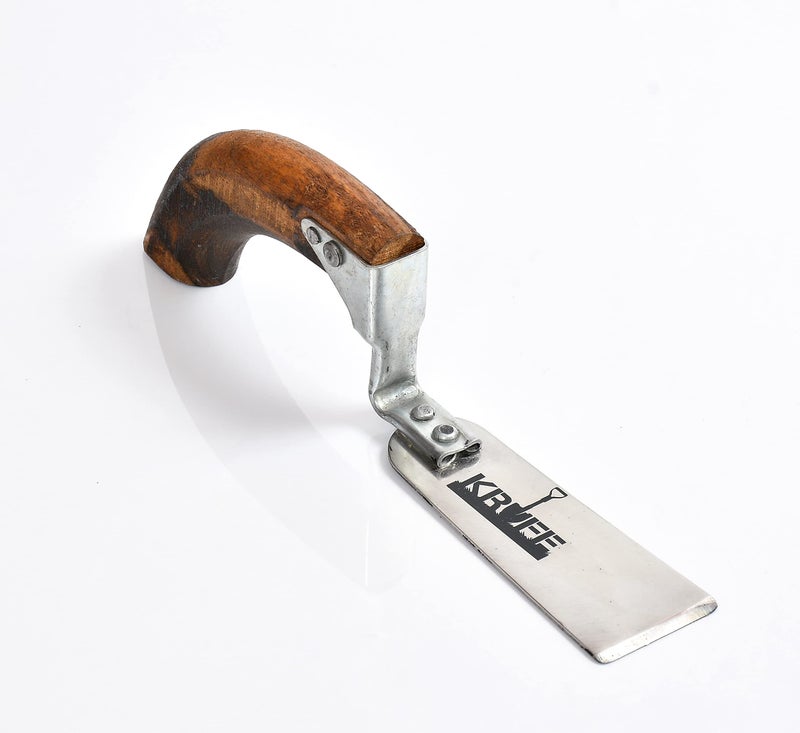 KRUFE® Stainless Steel Khurpi with Wooden Handle - Gardening Hand Tool for Planting, Weeding, and Soil Cultivation - Durable Stainless Steel Blade | Ergonomic Wooden Handle for Comfortable Grip - Image 1