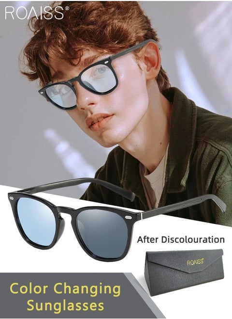 Retro Polarized Square Sunglasses for Men Women, UV400 Protection Sun Glasses with TR Frame, Unisex Photochromic Glasses Glasses for Driving, Fishing, Golfing, Traveling, 60mm