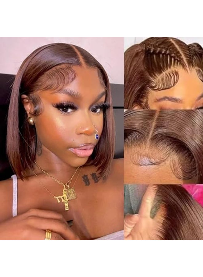 PANDA ANGEL Light Brown Bob Wig Human Hair Wear and Go Glueless Wigs Human Hair Pre Plucked Bob 13X4 HD Transparent Lace Frontal Wig Blunt Cut Chocolate Brown Bob Lace Front Wigs For Black Women - Image 1