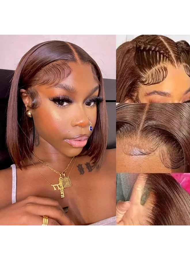 PANDA ANGEL Light Brown Bob Wig Human Hair Wear and Go Glueless Wigs Human Hair Pre Plucked Bob 13X4 HD Transparent Lace Frontal Wig Blunt Cut Chocolate Brown Bob Lace Front Wigs For Black Women - Image 2