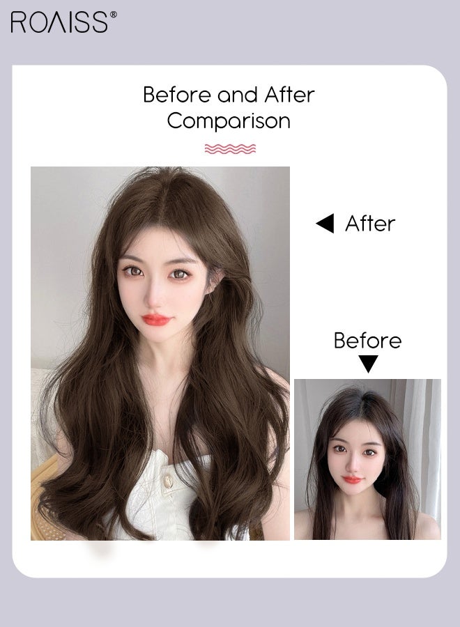roaiss U-Shaped Light Brown Hair Extensions, One Piece Wavy Hair Extension with 4 Clips, Heat Resistant Synthetic Hairpiece for Women Girls, 50cm (19.7 inches) - Image 2