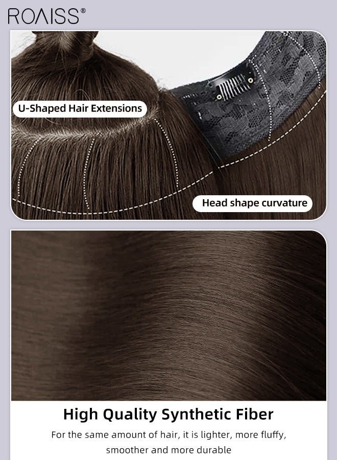 roaiss U-Shaped Light Brown Hair Extensions, One Piece Wavy Hair Extension with 4 Clips, Heat Resistant Synthetic Hairpiece for Women Girls, 50cm (19.7 inches) - Image 5