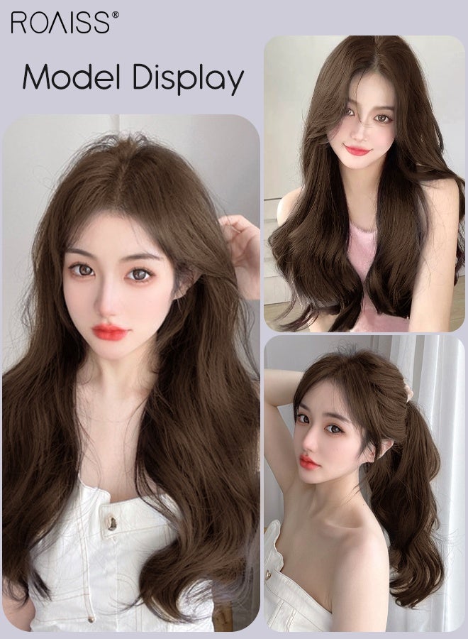 roaiss U-Shaped Light Brown Hair Extensions, One Piece Wavy Hair Extension with 4 Clips, Heat Resistant Synthetic Hairpiece for Women Girls, 50cm (19.7 inches) - Image 4