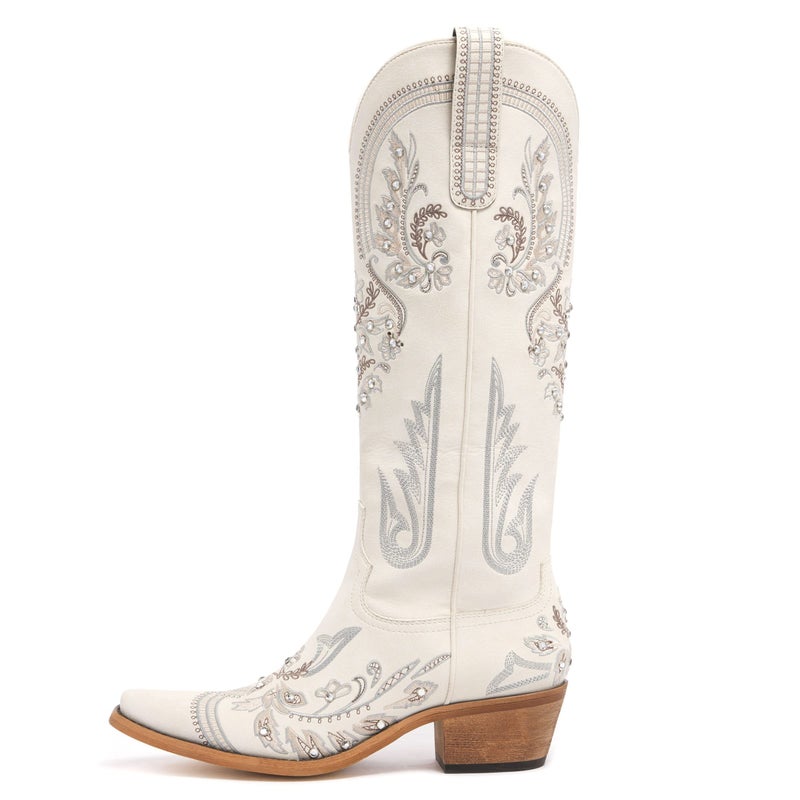 vodvob Western Cowboy Boots for Women Embroidered Rhinestones Knee High Cowgirl Boots Pointed Toe Chunky Heel Fashion Retro Classic Tall Boot - Image 2