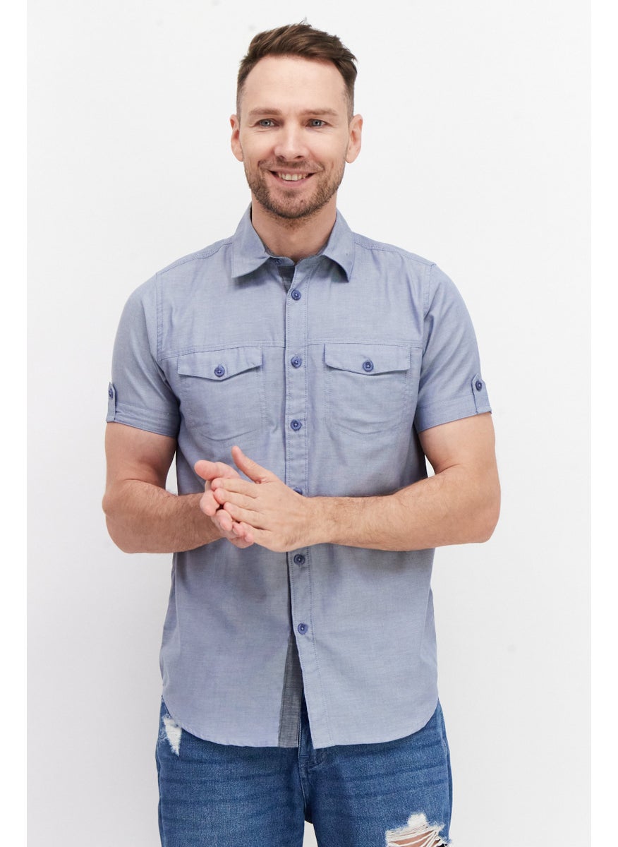 Cultura New York Men Regular Fit Plain Short Sleeves Casual Shirt, Grey  - Image 1