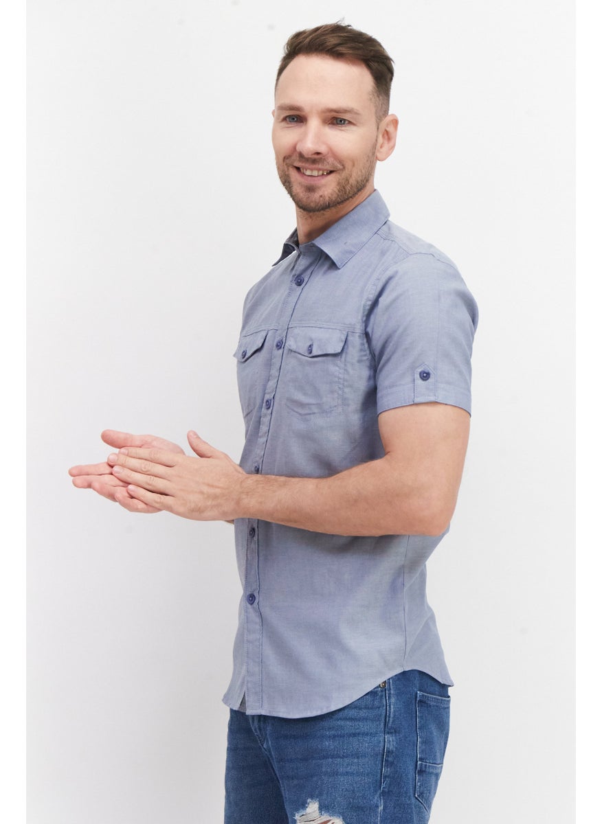 Cultura New York Men Regular Fit Plain Short Sleeves Casual Shirt, Grey  - Image 2