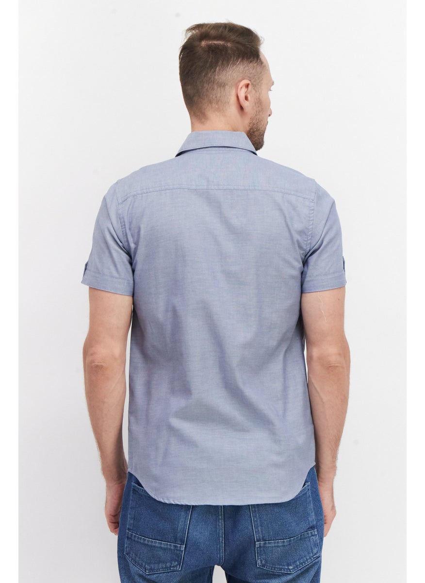 Cultura New York Men Regular Fit Plain Short Sleeves Casual Shirt, Grey  - Image 4