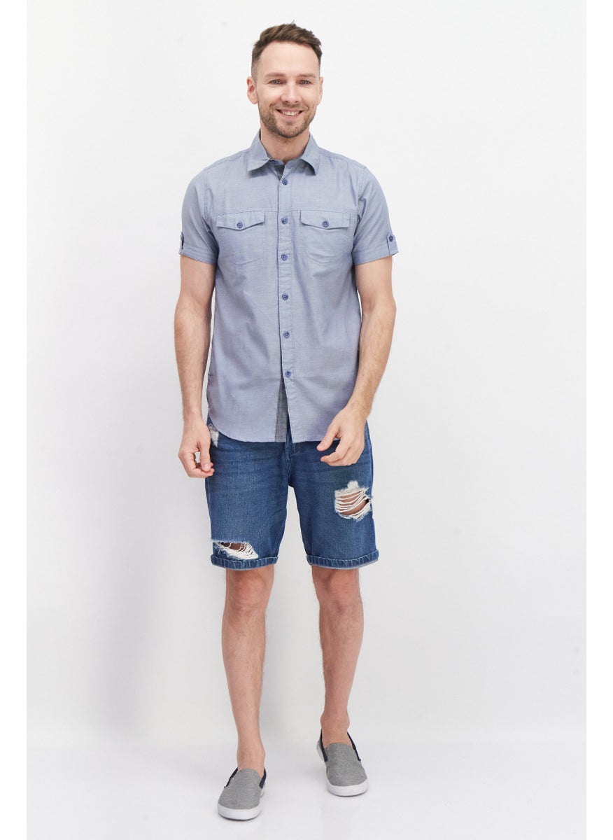 Cultura New York Men Regular Fit Plain Short Sleeves Casual Shirt, Grey  - Image 3