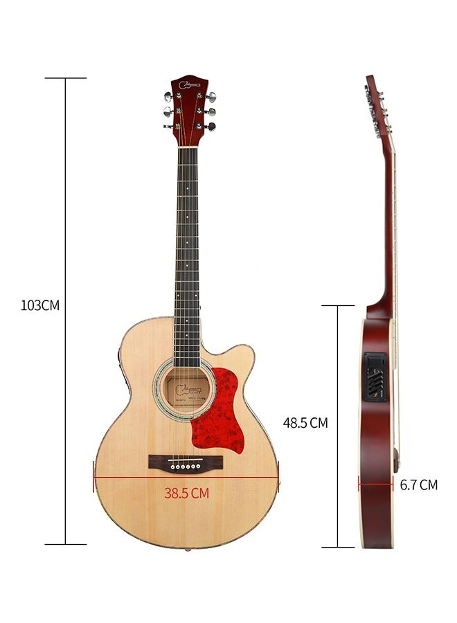 40 Inch Electric Acoustic Guitar Kit for Beginners Adults Full Siz Bundle Set with Pickups Bag Tuner Strap Capo Picks and Cable,Natural