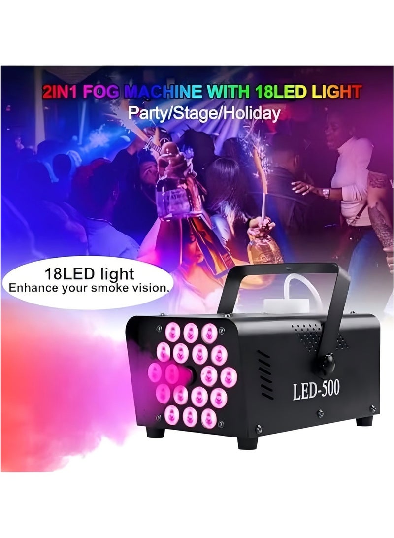 يي تشوان آلة الضباب مع ضوء 18 LED آلة خارجية للحفلات الزفاف، آلة ضباب 13 لونًا داخلية مع 2 جهاز تحكم عن بعد لاسلكي، آلة ضباب خارجية 500 وات 2000CFM، مناسبة للحفلات وحفلات الزفاف ومسرح الدي جي، داخلية - Image 4