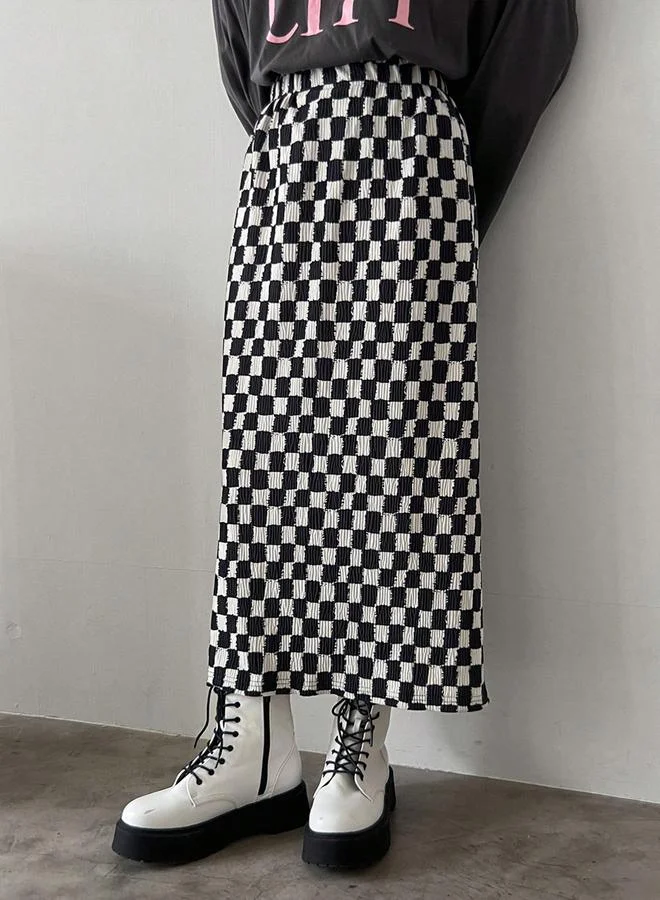 Take Two Take Two Check Print Elastic Waist Shift Skirt