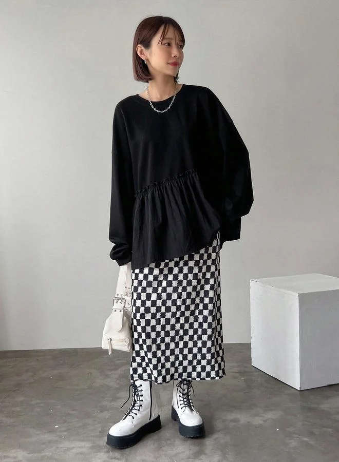 Take Two Take Two Check Print Elastic Waist Shift Skirt