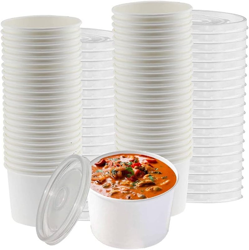 Smygoods حاويات حساء ورقية بأغطية، 12 أونصة، أكواب حساء ساخنة بأغطية، 50 قطعة، - Image 1