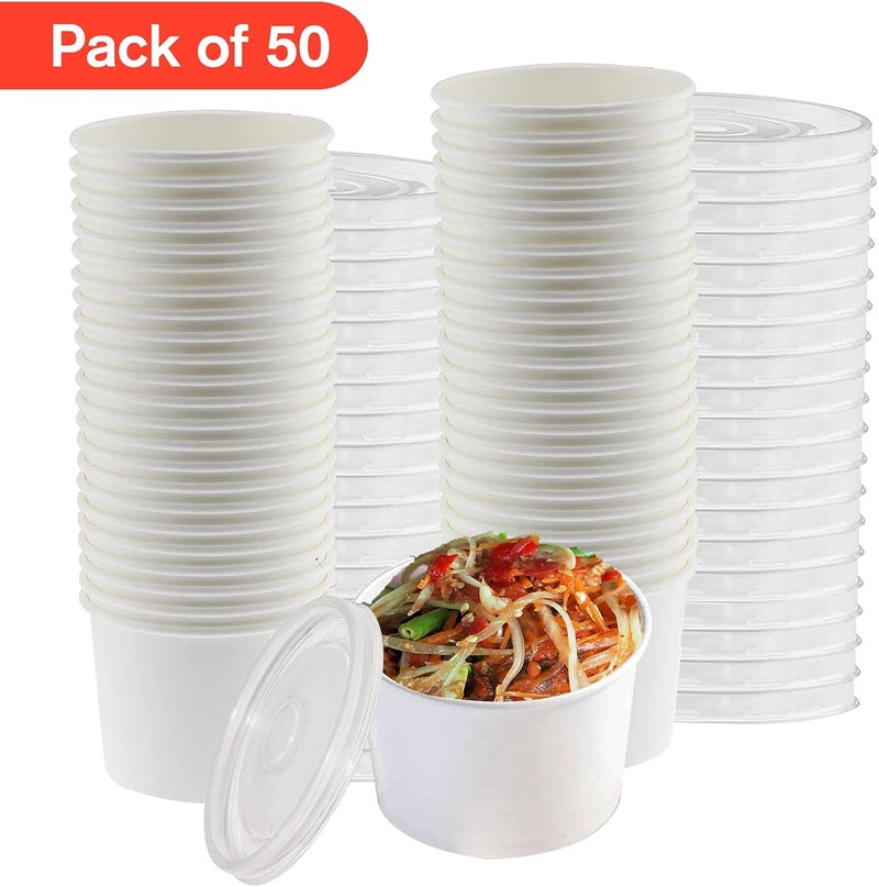 Smygoods حاويات حساء ورقية بأغطية، 12 أونصة، أكواب حساء ساخنة بأغطية، 50 قطعة، - Image 2