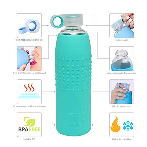 izizi Glass Bottle for water with Protective Silicone Sleeve : Green. Glass water bottle 1000ml … - Image 2