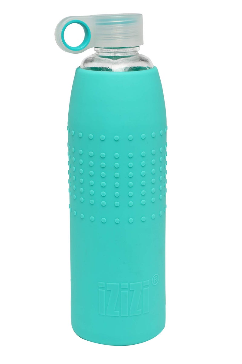 izizi Glass Bottle for water with Protective Silicone Sleeve : Green. Glass water bottle 1000ml … - Image 1