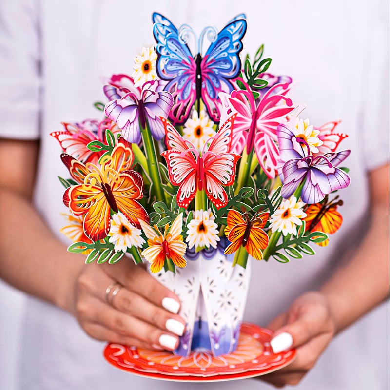 Paper Love HugePop 3D Butterfly Bouquet Pop Up Card, with Detachable Paper Flower Bouquet, For Birthday, Anniversary, Wedding, Thank You, All Occasions - Jumbo 10" x 14" Cards - Includes Envelope and Note - Image 2