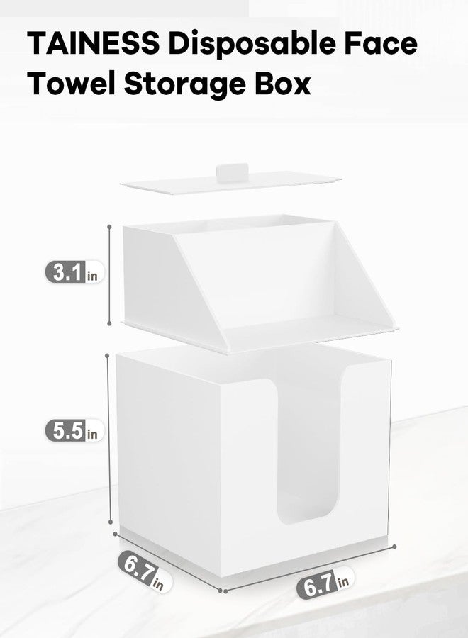 TAINESS Disposable Facial Towels Storage Box Compatible with Clean Skin Club Clean Towel XL - Cotton Pads - Swabs Upgraded Double Layer Acrylic Storage Container Face Towel Holder (Matte White) - Image 2