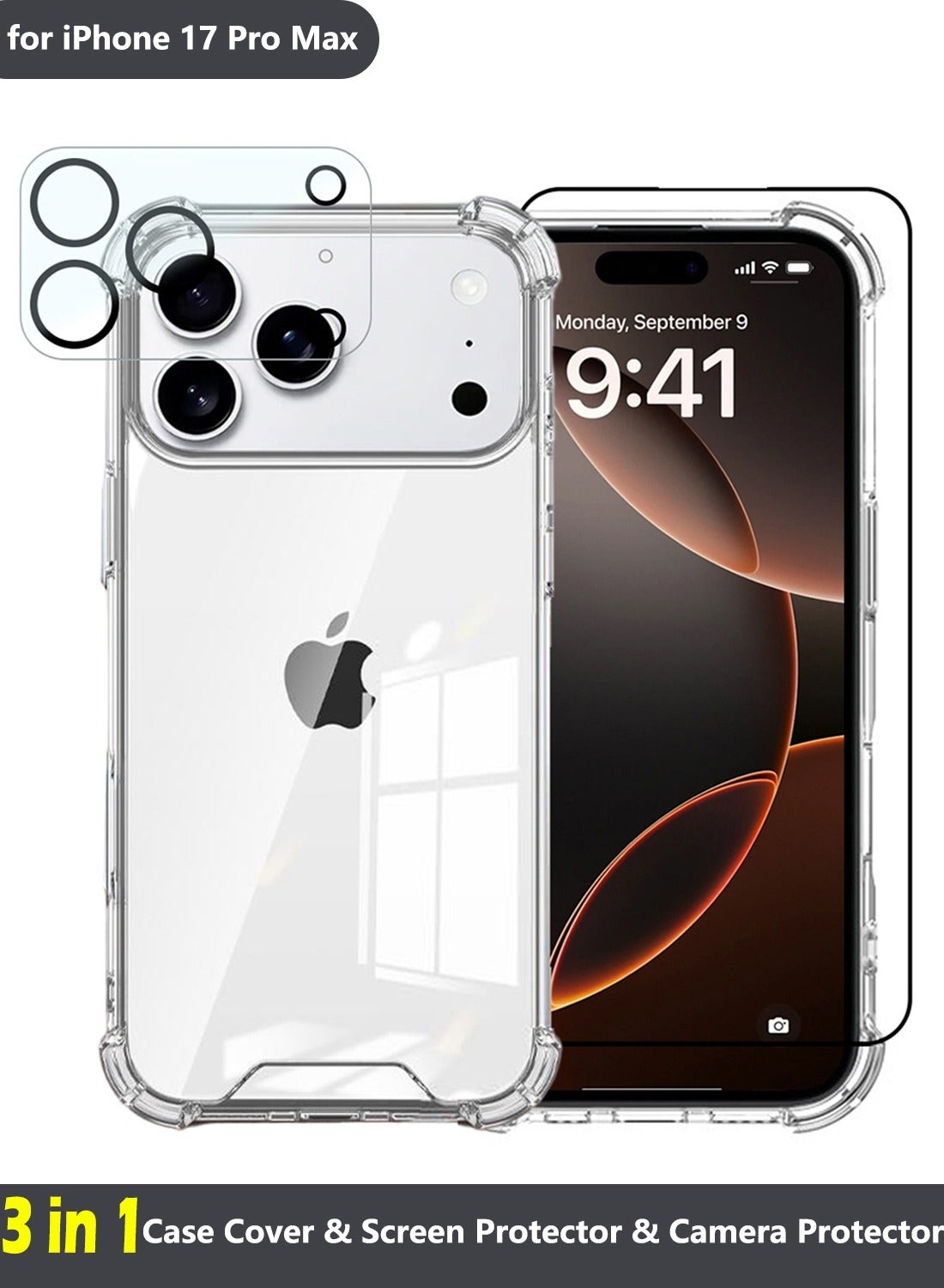 youque Youque iPhone 17 Pro Max 3 In 1 Protection Pack Clear Case Z0568222E0073E4D88689Z