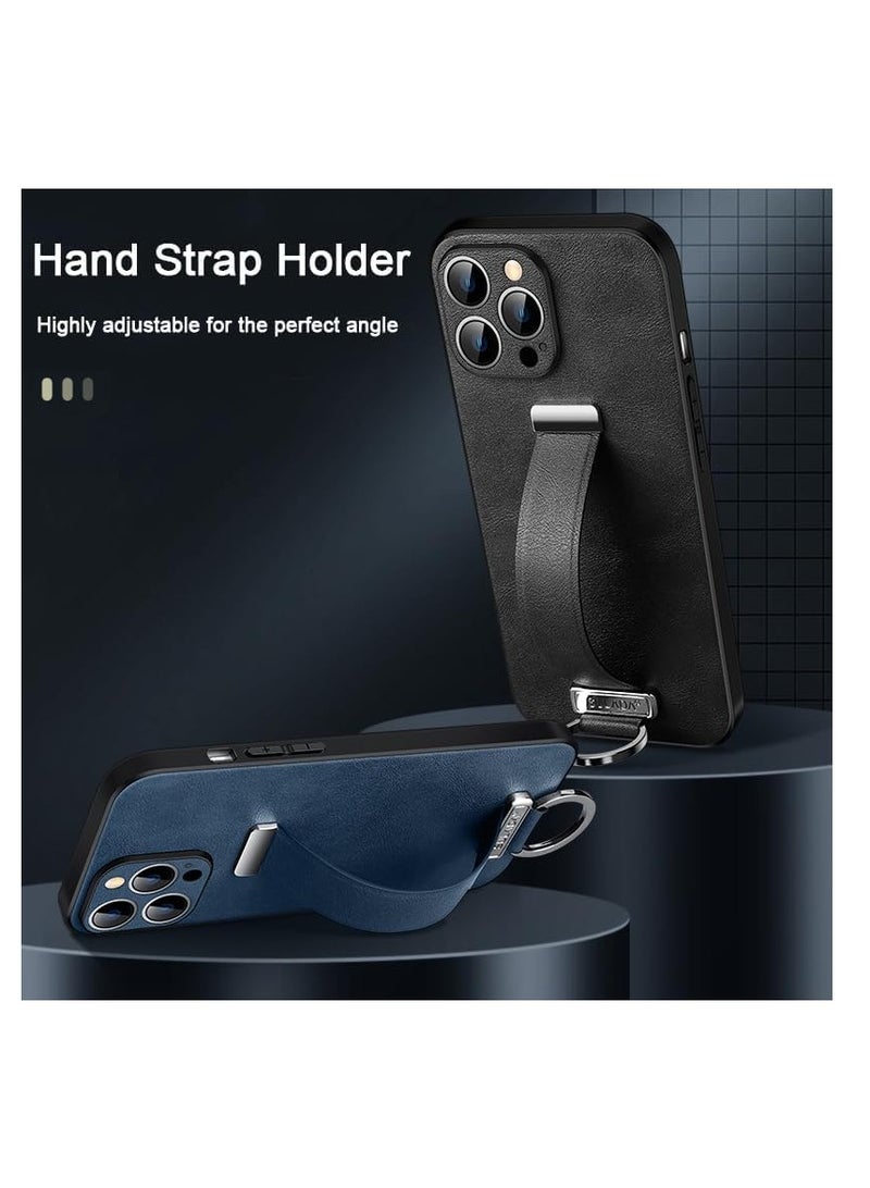 Aookay Case for iPhone 16, Premium PU Leather Business Case with Wrist Strap Grip Holder [Camera Lens Protection] Shockproof Slim Case (Black) - Image 3