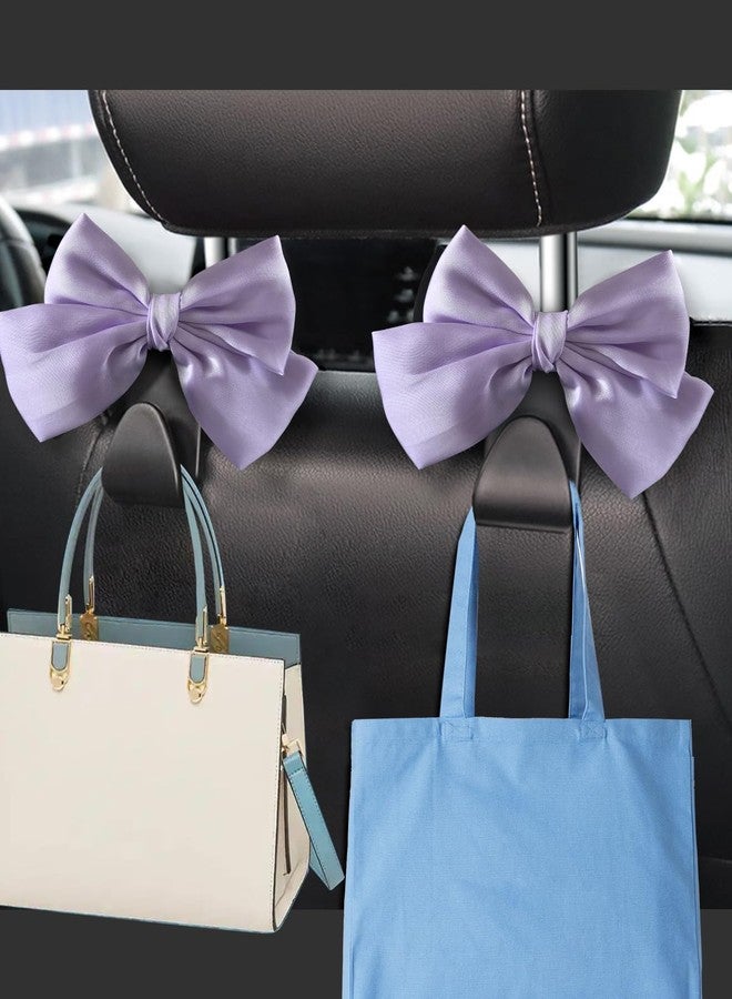BVGACI 2 Pack Car Purse Hooks, Cute Bow Car Seat Headrest Hook Hanger for Purses and Bags (Taro purple) - Image 2