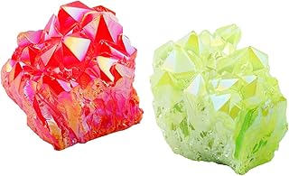 Rockcloud Healing Crystal Pack of 2 Natural Titanium Coated Fluorescein&Red Rock Quartz Cluster Geode Druzy Home - Image 1