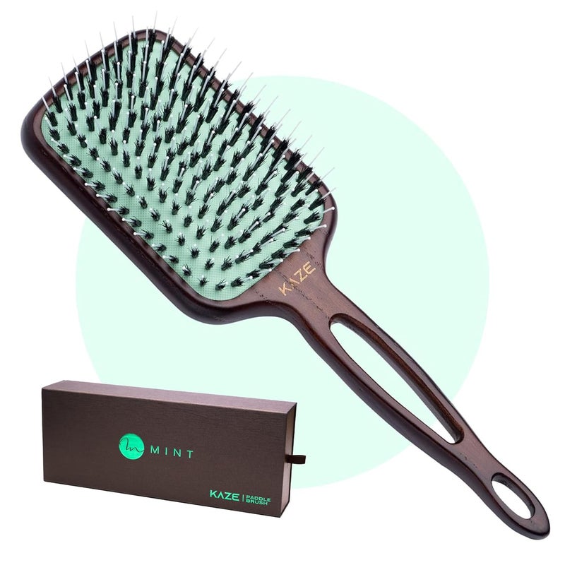 EcoFriendly Boar Bristle Paddle Hair Brush for Women by MINT  AntiBreakage Detangling Brush Great for ColorTreated Hair Extensions and All Hair Types  HandCrafted Wooden Handle