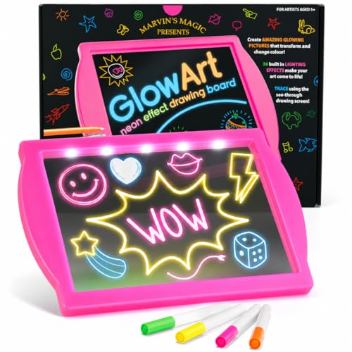 Marvin's Magic Marvins Magic Glow Art Neon LED Drawing Board for Kids Pink Doodle Board with Glow in the Dark Markers Light Up Tracing Pad and Drawing Tablet Mess Free Arts and Crafts Set Ages 5 - Image 1