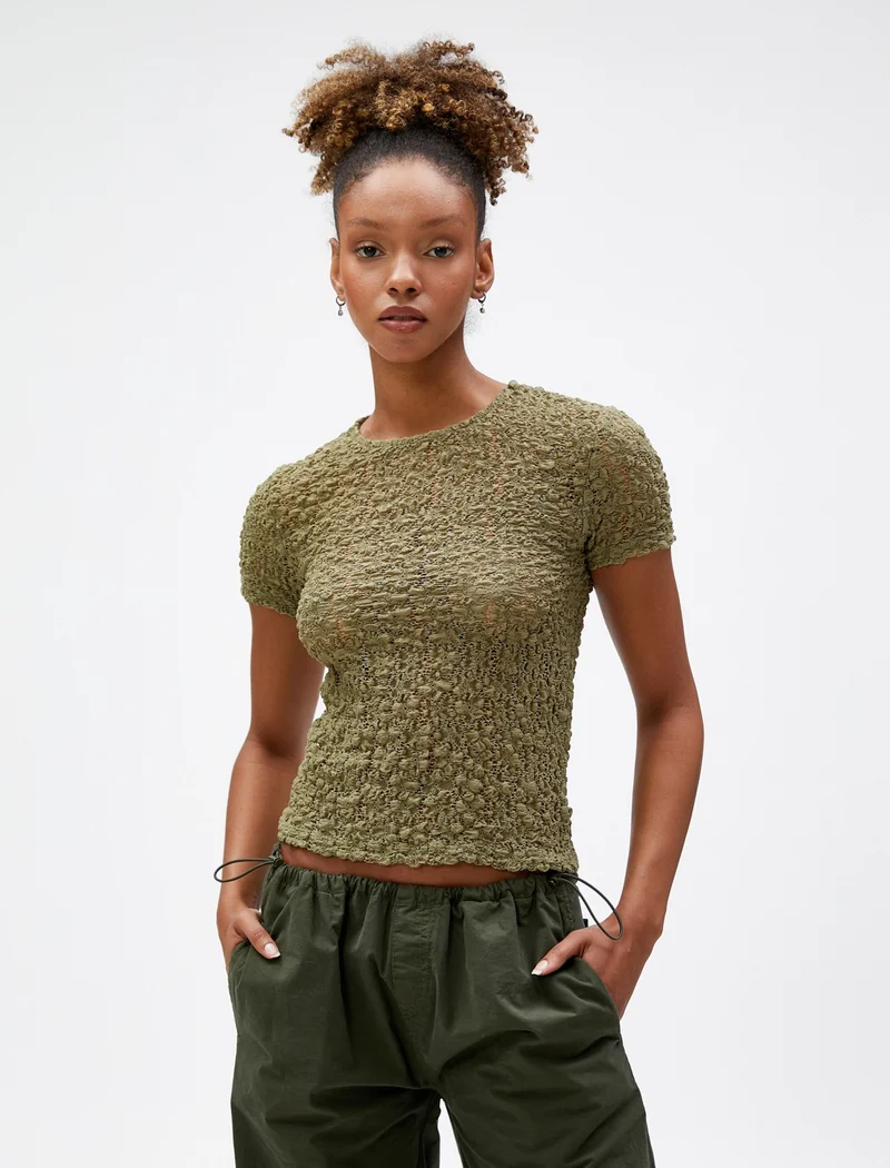 KOTON Crew Neck T-Shirt Short Sleeve Slim Fit Wrap