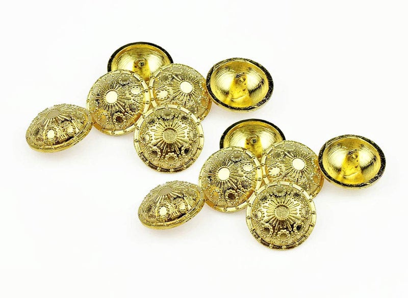 RECHERE 12 PCS Flower Circle Dot Pattern Metal Shank Buttons Craft for DIYS Sewing Embellishment Gold15mm