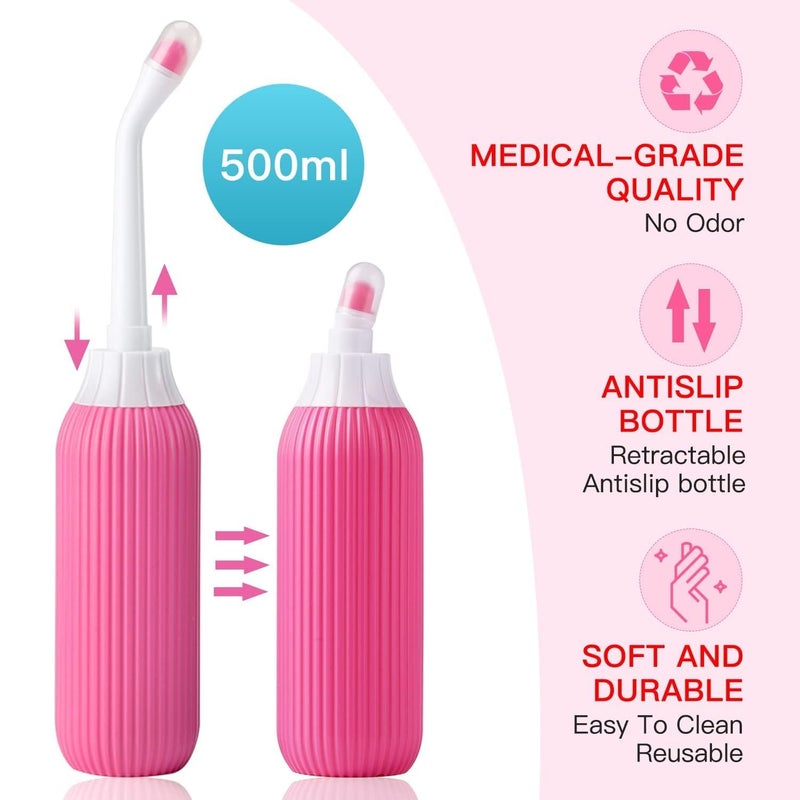 HUBTURE Handheld Portable Bidet Spray with 2 Nozzles for Toilet Postpartum Perineal Cleaning Retractable Jet Spray Bottles for Outdoor Personal Hygiene Travelling Accessories 500ml Multicolor - Image 4