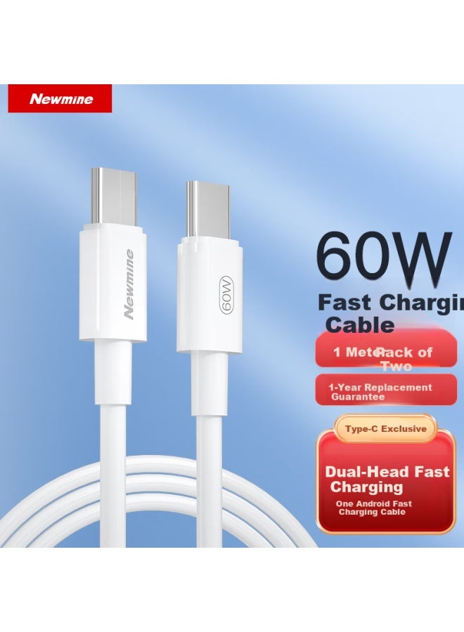 Newmine Type-c To Type-c Pd60w Fast Charging Cable For Car, Compatible With Iphone 15/ipad Pro, 1m, Pack Of 2 - Image 1