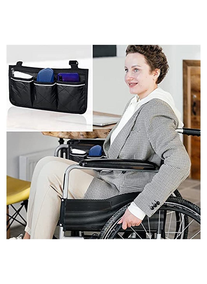 Wheelchair Armrest Accessories Side Bags to Hang on Side with Bright Line Walker Pouches Waterproof Black Storage Fathers Mothers Day Gifts for Home Outdoor Baby Cart  - Image 3