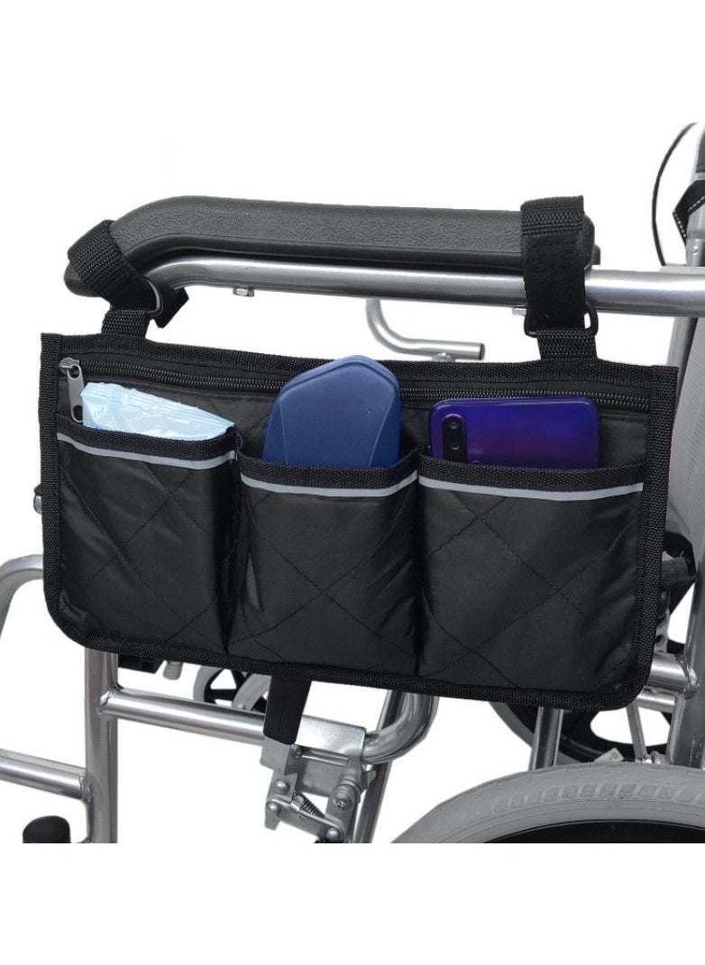 Wheelchair Armrest Accessories Side Bags to Hang on Side with Bright Line Walker Pouches Waterproof Black Storage Fathers Mothers Day Gifts for Home Outdoor Baby Cart  - Image 1