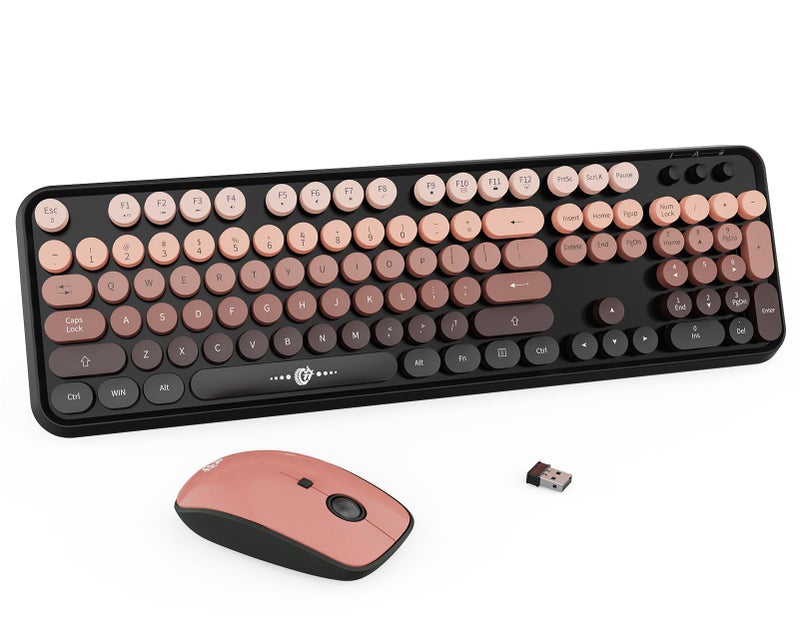 Letton Wireless Keyboard and Mouse Combo, Retro Typewriter Style Keyboard with Cute Round Keycaps, 2.4GHz Bubble Creamy Keyboard for Long Nails, Clicky Mouse with 3 DPI for PC Computer Laptop Desktop (Black) - Image 1