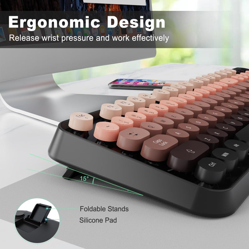 Letton Wireless Keyboard and Mouse Combo, Retro Typewriter Style Keyboard with Cute Round Keycaps, 2.4GHz Bubble Creamy Keyboard for Long Nails, Clicky Mouse with 3 DPI for PC Computer Laptop Desktop (Black) - Image 3