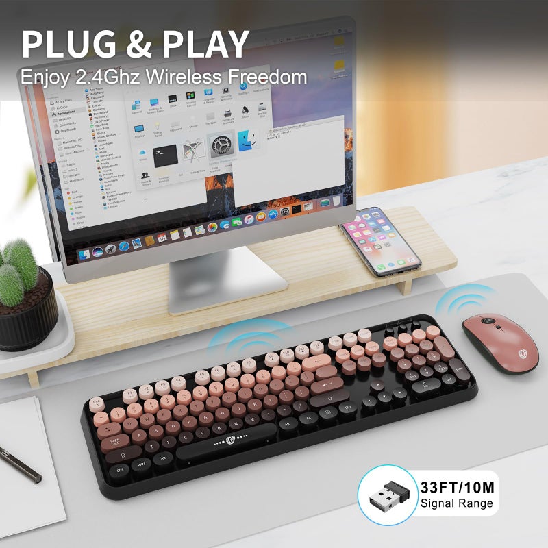 Letton Wireless Keyboard and Mouse Combo, Retro Typewriter Style Keyboard with Cute Round Keycaps, 2.4GHz Bubble Creamy Keyboard for Long Nails, Clicky Mouse with 3 DPI for PC Computer Laptop Desktop (Black) - Image 2