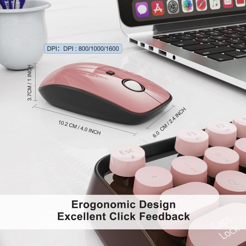 Letton Wireless Keyboard and Mouse Combo, Retro Typewriter Style Keyboard with Cute Round Keycaps, 2.4GHz Bubble Creamy Keyboard for Long Nails, Clicky Mouse with 3 DPI for PC Computer Laptop Desktop (Black) - Image 5