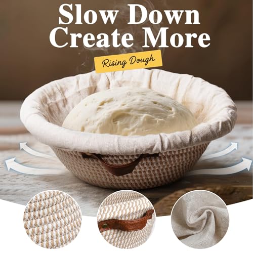 UPwoktem 12 Inch Large Cotton Rope Banneton Bread Proofing Basket Set, 2 Pack Round Sourdough Bread Baking Supplies with Liners & Covers for Artisan Bread Baking - Image 2