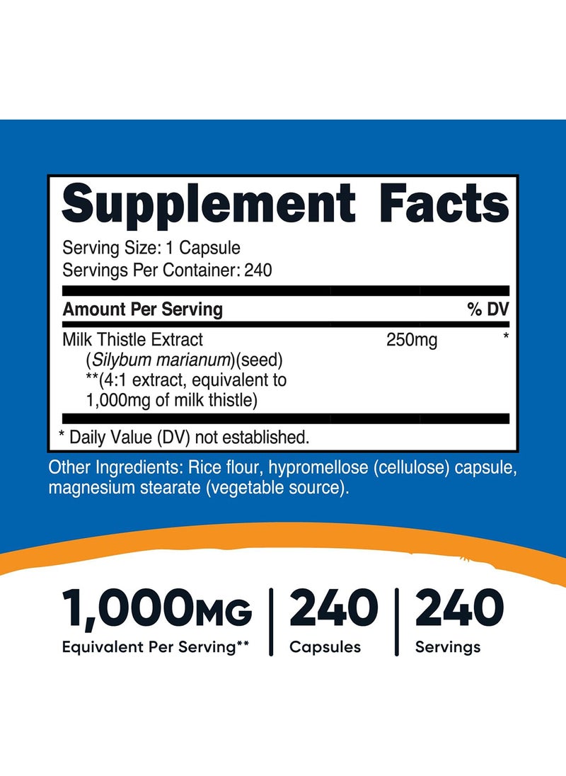 Nutricost - Milk Thistle 250 Mg 1000 Mg Equivalent 240 Vegetarian Capsules - Image 1