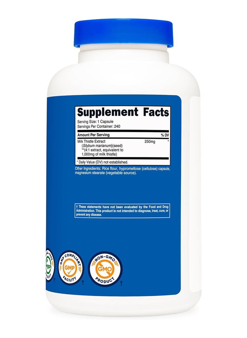 Nutricost - Milk Thistle 250 Mg 1000 Mg Equivalent 240 Vegetarian Capsules - Image 1