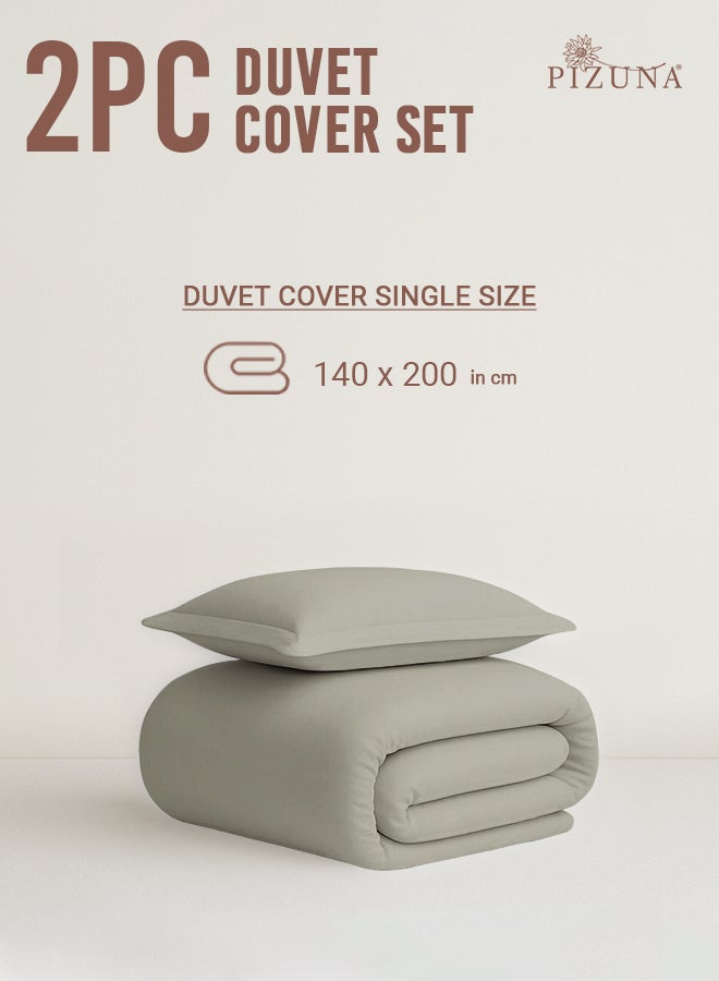 PIZUNA Pure Combed Cotton Duvet Cover Single 140x200 cm Silver, 400 Thread Count Cool Breathable 100% Long Staple Cotton Sateen Weave Quilt Cover & 1 Pillowcase (Luxurious Bedding Set) - Image 3