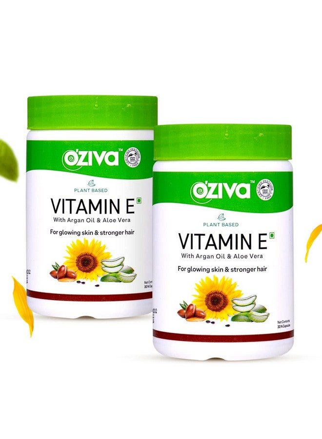 OZiva OZiva Plant Based Natural Vitamin E Capsules for Face & Hair with Sunflower oil,Aloe vera oil & Argan oil, Vegan &Natural Vitamin E for Glowing Skin & Stronger Hair(Vitamin E, Pack of 2, 60 Capsules)  - Image 1