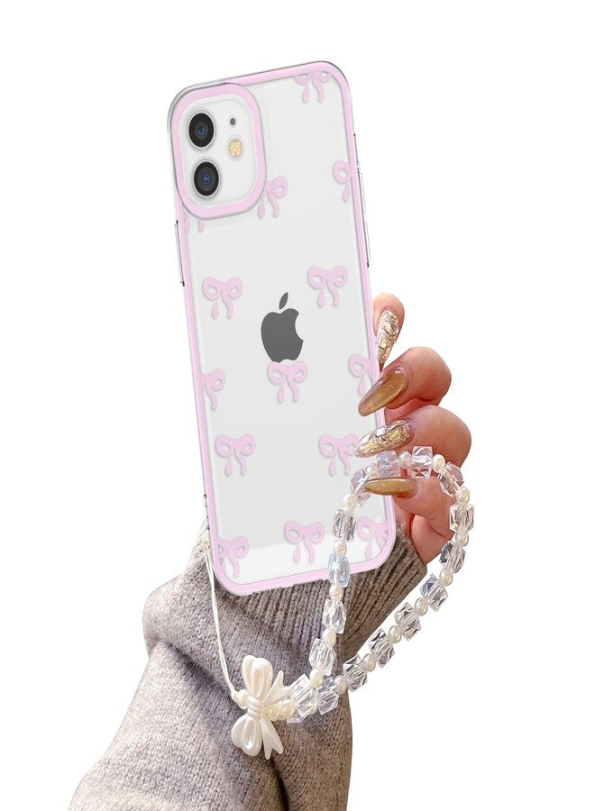 EYZUTAK جراب EYZUTAK لهاتف iPhone 11، جراب شفاف أنيق مزين بفيونكة وشريط، مع سلسلة سوار ساحرة، يوفر حماية بارزة للكاميرا، غطاء واقٍ أنيق وناعم ومتين من مادة TPU للنساء والفتيات - وردي - Image 1
